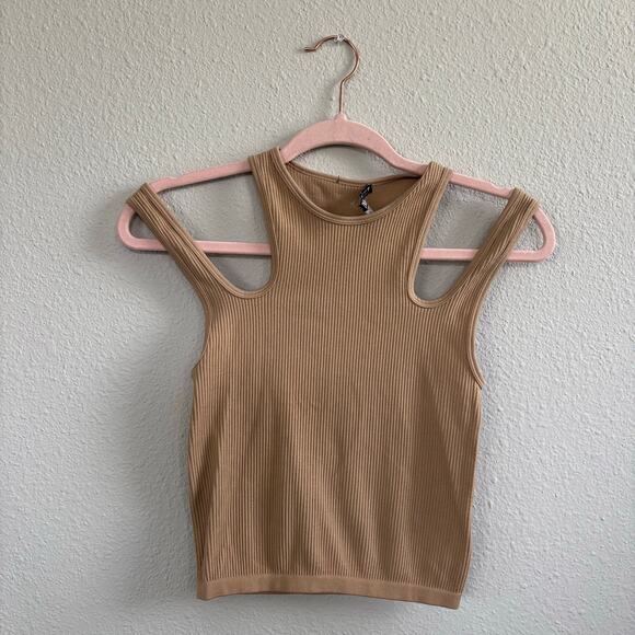 Zara Tan Camel Cutout Crop Tank Top Sleeveless Ribbed Women's Size XS - Small - Picture 2 of 10